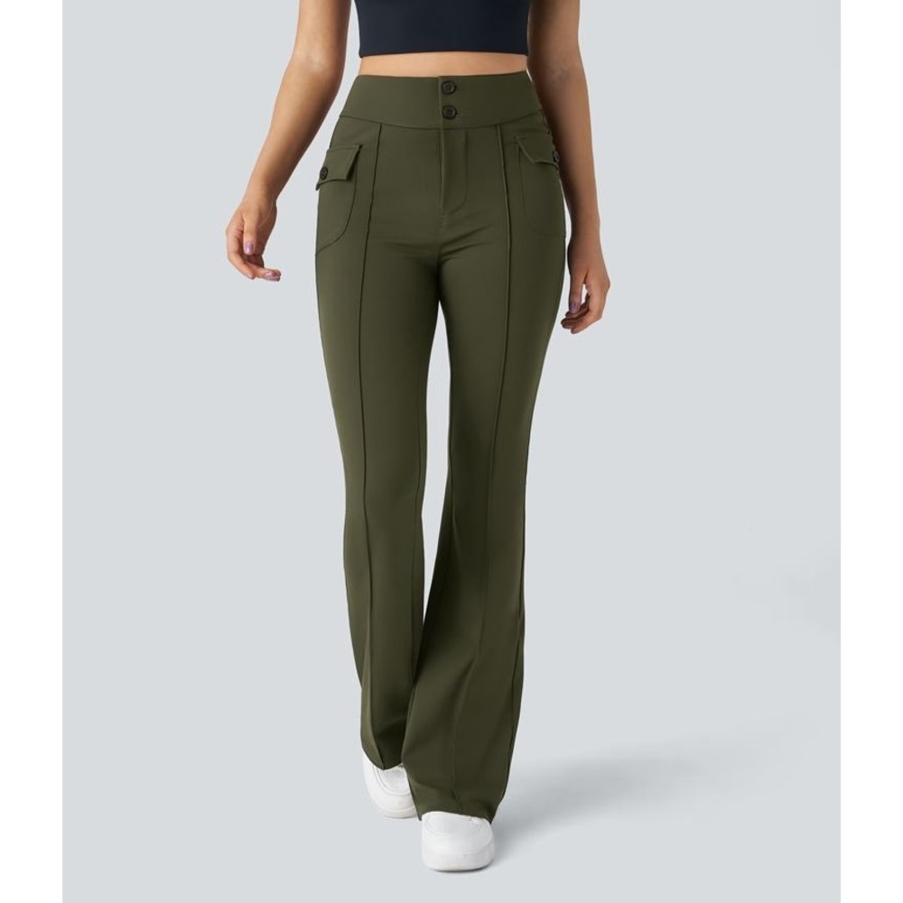 Halara Olive Army Green M‎ High Waist Side Flap Cargo Pocket Bootcut Flare Pants